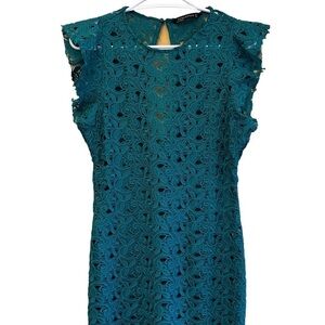 ZARA Green Guipure Lace Tube Dress EUC